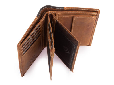 Pionowy portfel męski skórzany szyty ręcznie brązowy Ekavale z ochroną RFID - obrazek 7