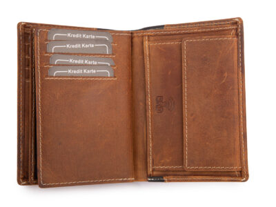 Pionowy portfel męski skórzany szyty ręcznie brązowy Ekavale z ochroną RFID - obrazek 3
