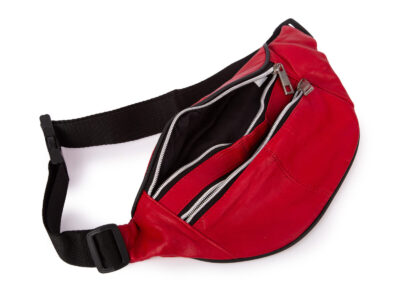 Skórzana saszetka biodrowa w kolorze czerwonym z miękkiej skóry naturalnej - obrazek 2