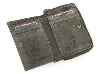 Mały portfel męski skórzany Ekavale w stylu vintage - zielony z RFID - obrazek 3