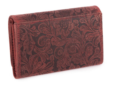 Portfel skórzany damski w stylu vintage z kwiatowym motywem - bordowy Blue Burry RFID - obrazek 2