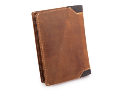 Pionowy portfel męski skórzany szyty ręcznie brązowy Ekavale z ochroną RFID - obrazek 5