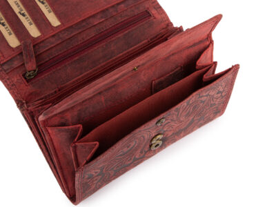 Portfel skórzany damski w stylu vintage z kwiatowym motywem - bordowy Blue Burry RFID - obrazek 4