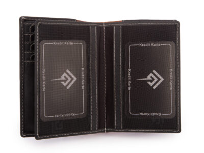 Pionowy portfel męski skórzany szyty ręcznie czarny Ekavale z ochroną RFID - obrazek 4