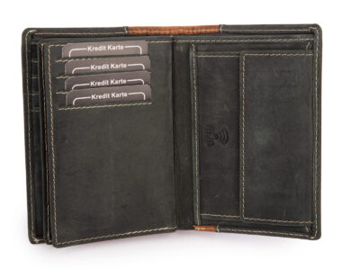 Pionowy portfel męski skórzany szyty ręcznie zielony Ekavale z ochroną RFID - obrazek 3