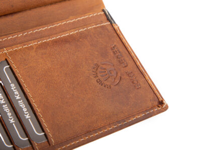 Pionowy portfel męski skórzany szyty ręcznie brązowy Ekavale z ochroną RFID - obrazek 6