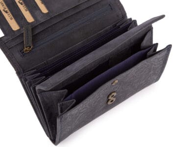 Portfel skórzany damski w stylu vintage z kwiatowym motywem - granatowy Blue Burry RFID - obrazek 4