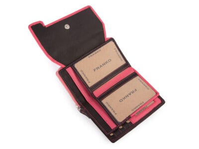 Duży czarno-różowy portfel damski Franko z miękkiej skóry naturalnej - obrazek 3