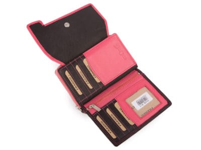 Duży czarno-różowy portfel damski Franko z miękkiej skóry naturalnej - obrazek 2