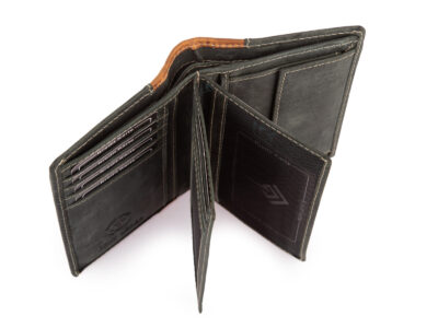 Pionowy portfel męski skórzany szyty ręcznie zielony Ekavale z ochroną RFID - obrazek 2