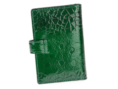 Etui Na Karty Damskie Lakierowane Zielone z tłoczoną marmurkową teksturą - obrazek 4
