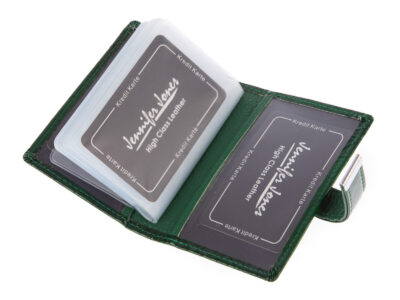 Etui Na Karty Damskie Lakierowane Zielone z tłoczoną marmurkową teksturą - obrazek 3