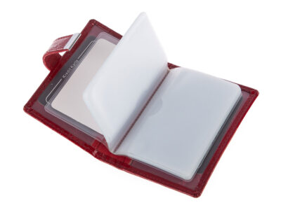 Etui Na Karty Damskie Lakierowane Czerwone z tłoczoną marmurkową teksturą - obrazek 2