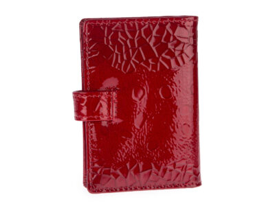 Etui Na Karty Damskie Lakierowane Czerwone z tłoczoną marmurkową teksturą - obrazek 5