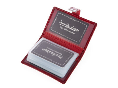 Etui Na Karty Damskie Lakierowane Czerwone z tłoczoną marmurkową teksturą - obrazek 4