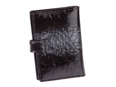 Etui Na Karty Damskie Lakierowane Czarne z tłoczoną marmurkową teksturą - obrazek 5