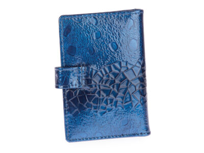 Etui Na Karty Damskie Lakierowane Niebieskie z tłoczoną marmurkową teksturą - obrazek 2
