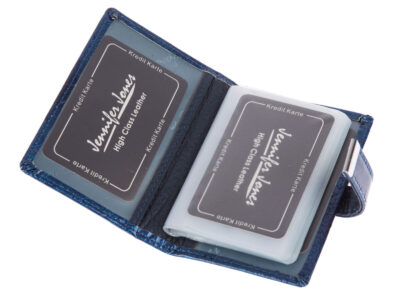 Etui Na Karty Damskie Lakierowane Niebieskie z tłoczoną marmurkową teksturą - obrazek 3