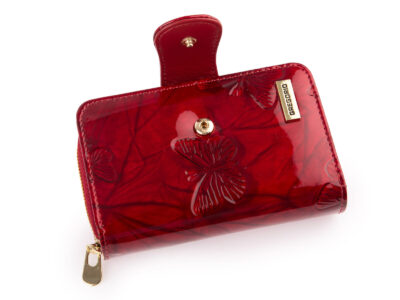 Portfel damski czerwony lakierowany z wzorkiem w motylki RFID Gregorio - obrazek 4