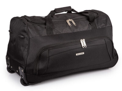 Czarna średnia torba podróżna na kółkach ze stelażem i wyciaganą rączką Bellugio - obrazek 2