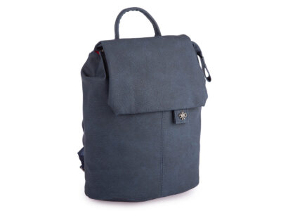 Granatowy mały plecak damski miejski z miękkiej skóry ekologicznej z klapką