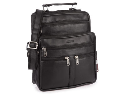 Czarna skórzana torba męska na ramię z rączką i paskiem do pracy Bellugio - obrazek 1