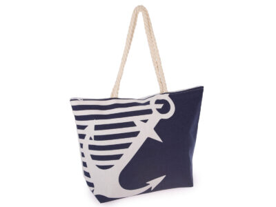 Torba plażowa z uchwytami ze sznurków granatowa z kotwicą Bellugio