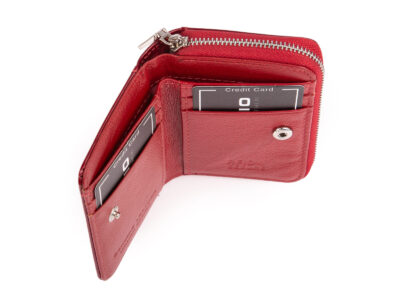 Mały czerwony portfel damski lakierowany z błyszczącym wzorem carbonowym RFID Gregorio - obrazek 4