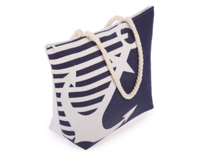 Torba plażowa z uchwytami ze sznurków granatowa z kotwicą Bellugio - obrazek 2