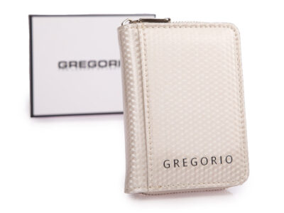 Mały biały portfel damski lakierowany z błyszczącym wzorem carbonowym RFID Gregorio - obrazek 1