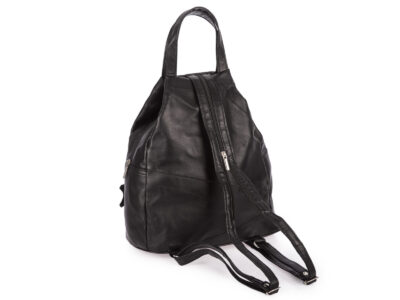 Czarny skórzany plecak damski miejski szyty ręcznie w Polsce elegancki - obrazek 2