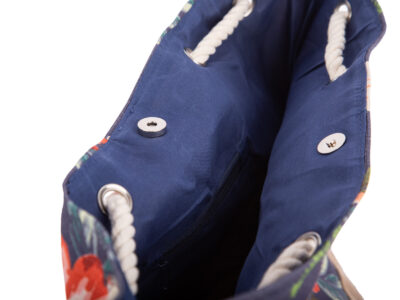 Granatowa duża torba damska na sznurkach vintage shopperka z wzorem w kwiaty - obrazek 7