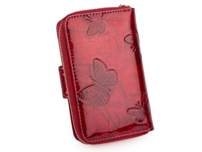 Portfel damski czerwony lakierowany z wzorkiem w motylki RFID Gregorio - obrazek 3