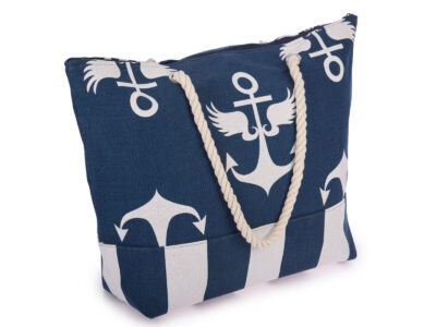 Duża granatowa torba na plażę/zakupy z uchwytami ze sznura Bellugio - obrazek 2