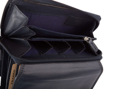 Duży portfel damski z miękkiej skóry naturalnej RFID granatowy Franko - obrazek 9