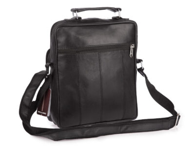 Czarna skórzana torba męska na ramię z rączką i paskiem do pracy Bellugio - obrazek 4