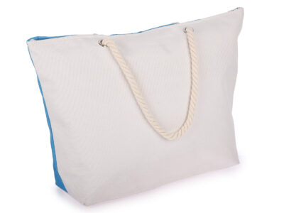 Duża torba na plażę i zakupy niebieska z wakacynym wzorem Bellugio - obrazek 4