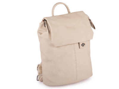 Beżowy mały plecak damski miejski z miękkiej skóry ekologicznej z klapką