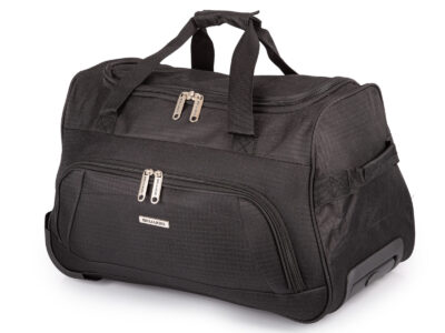 Czarna torba podróżna na kółkach ze stelażem i wyciaganą rączką Bellugio - obrazek 2