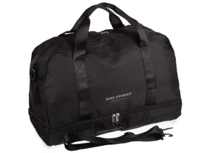 Lekka, czarna torba sportowa na siłownię lub fitness z osobną komorą pod spodem 50x30x25 cm