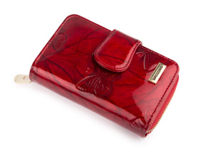 Portfel damski czerwony lakierowany z wzorkiem w motylki RFID Gregorio - obrazek 2