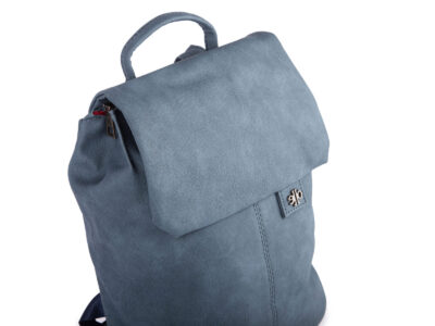 Niebieski mały plecak damski miejski z miękkiej skóry ekologicznej z klapką - obrazek 3