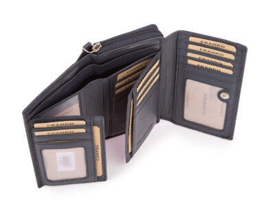 Duży portfel damski z miękkiej skóry naturalnej RFID granatowy Franko - obrazek 7