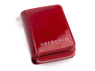 Mały czerwony portfel damski lakierowany z błyszczącym wzorem carbonowym RFID Gregorio - obrazek 2