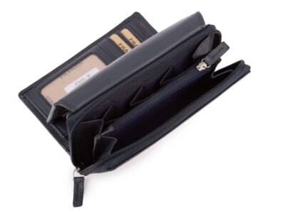 Duży portfel damski z miękkiej skóry naturalnej RFID granatowy Franko - obrazek 8