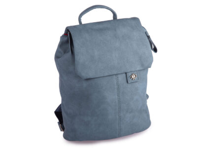 Niebieski mały plecak damski miejski z miękkiej skóry ekologicznej z klapką