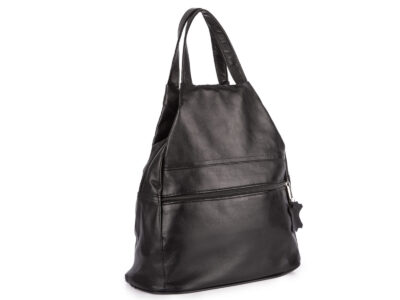Czarny skórzany plecak damski miejski szyty ręcznie w Polsce elegancki - obrazek 1