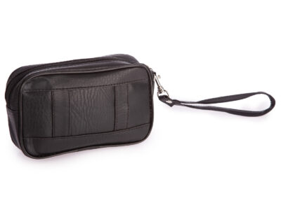 Mała czarna saszetka męska z odpianym paskiem do ręki i mocowaniem do paska od spodni - obrazek 2