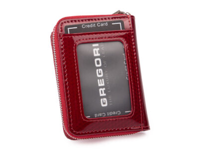 Mały czerwony portfel damski lakierowany z błyszczącym wzorem carbonowym RFID Gregorio - obrazek 7