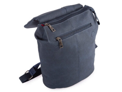 Granatowy mały plecak damski miejski z miękkiej skóry ekologicznej z klapką - obrazek 6